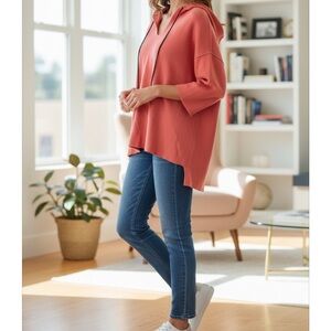 Loose Hooded V-Neck Boiled Wool Sweater